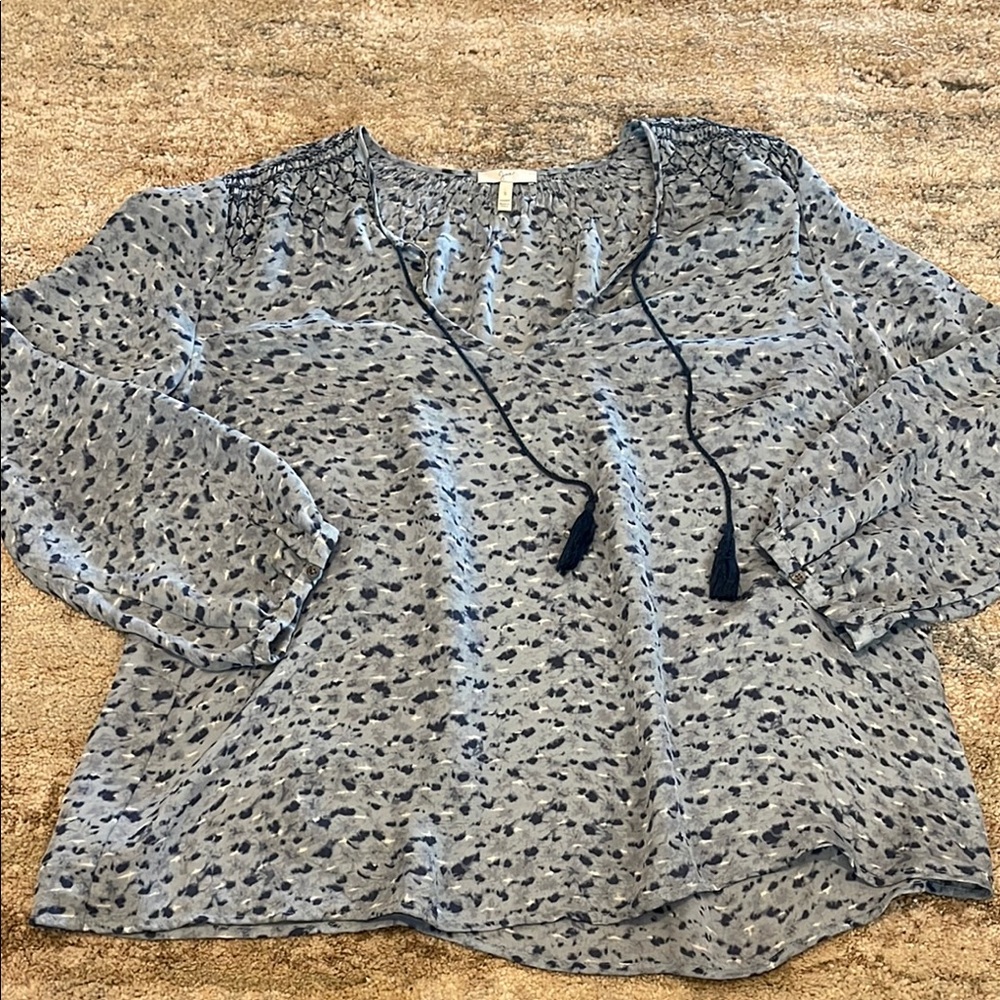 Josie Blue Silk Patterned Top
